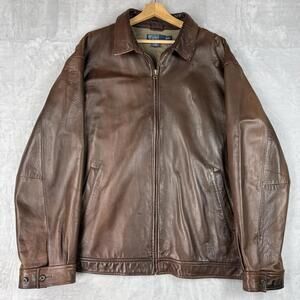 Polo Ralph Lauren Genuine Leather Jacket Brown Full Zip Vintage Men Sz XXL Rare